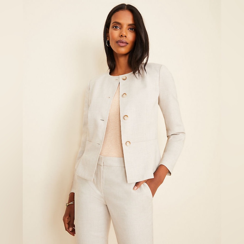 ANN TAYLOR The Peplum Jacket In Crosshatch Beige Blazer NWT | Size 4